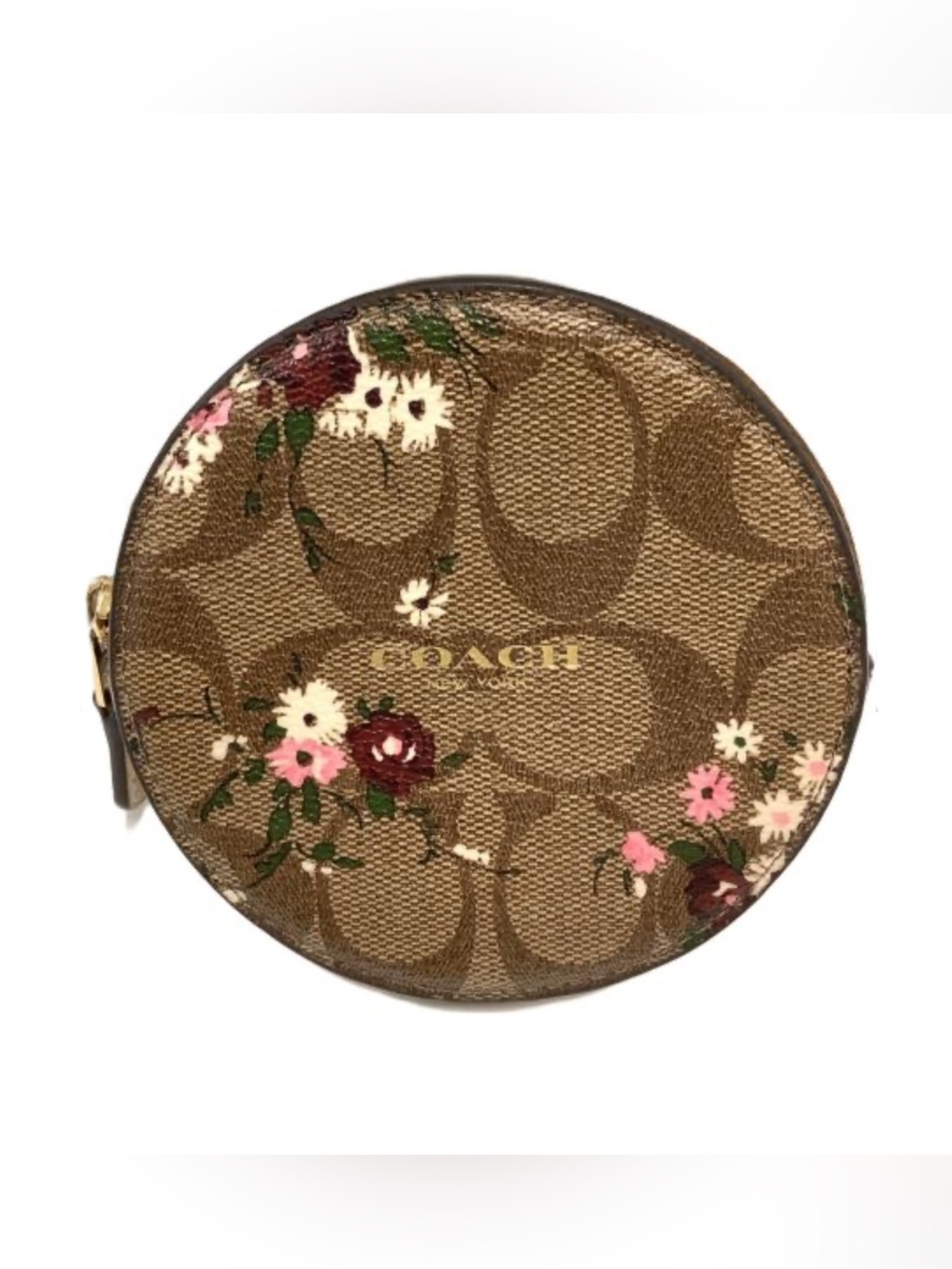 Coach Brown Signature Floral Round Pouch